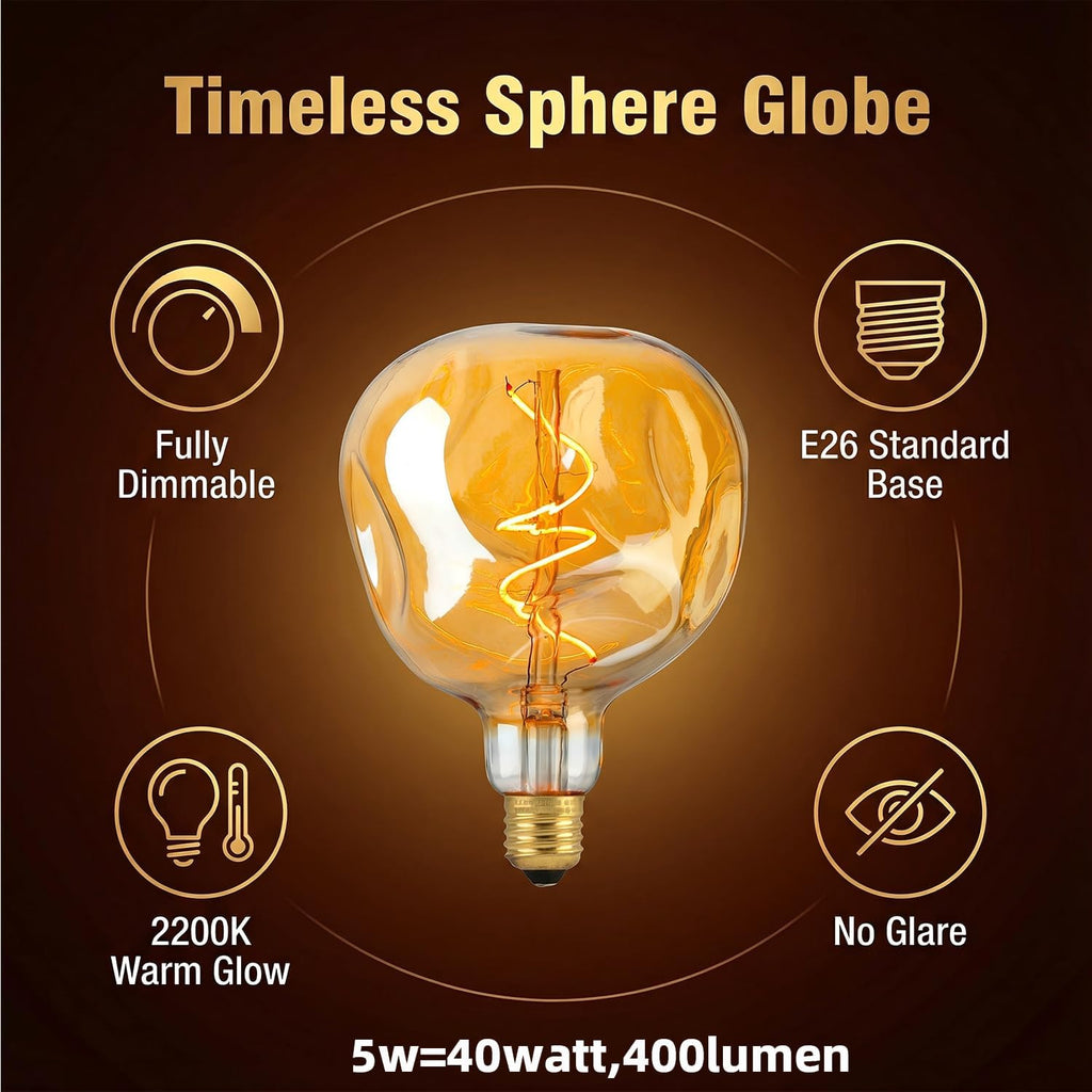 G125 Oversized Alien-Shaped LED Edison Bulb, 2200K Amber Glass 5W E26,1PK
