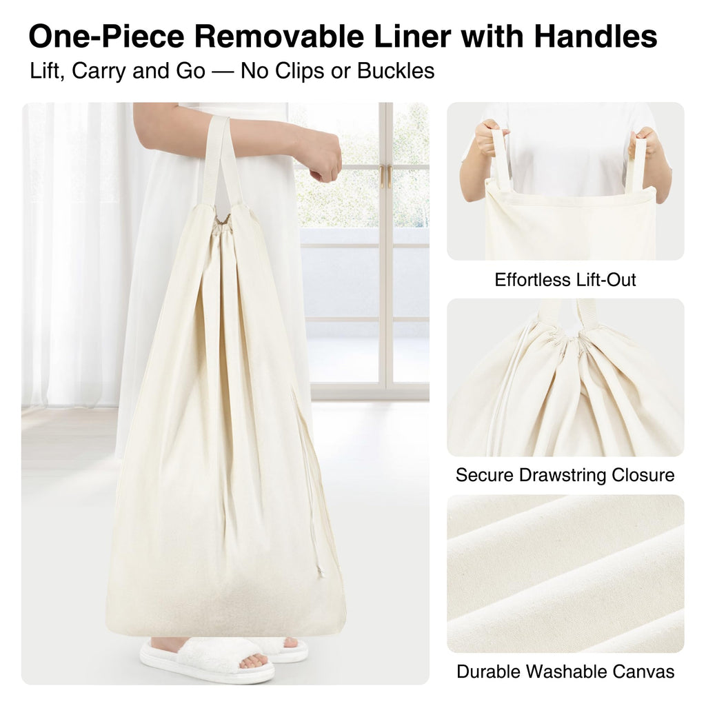 Laundry Hamper with Lid, 90L Sturdy Steel-Frame Clothes Hamper with Removable Washable Liner, Breathable Large