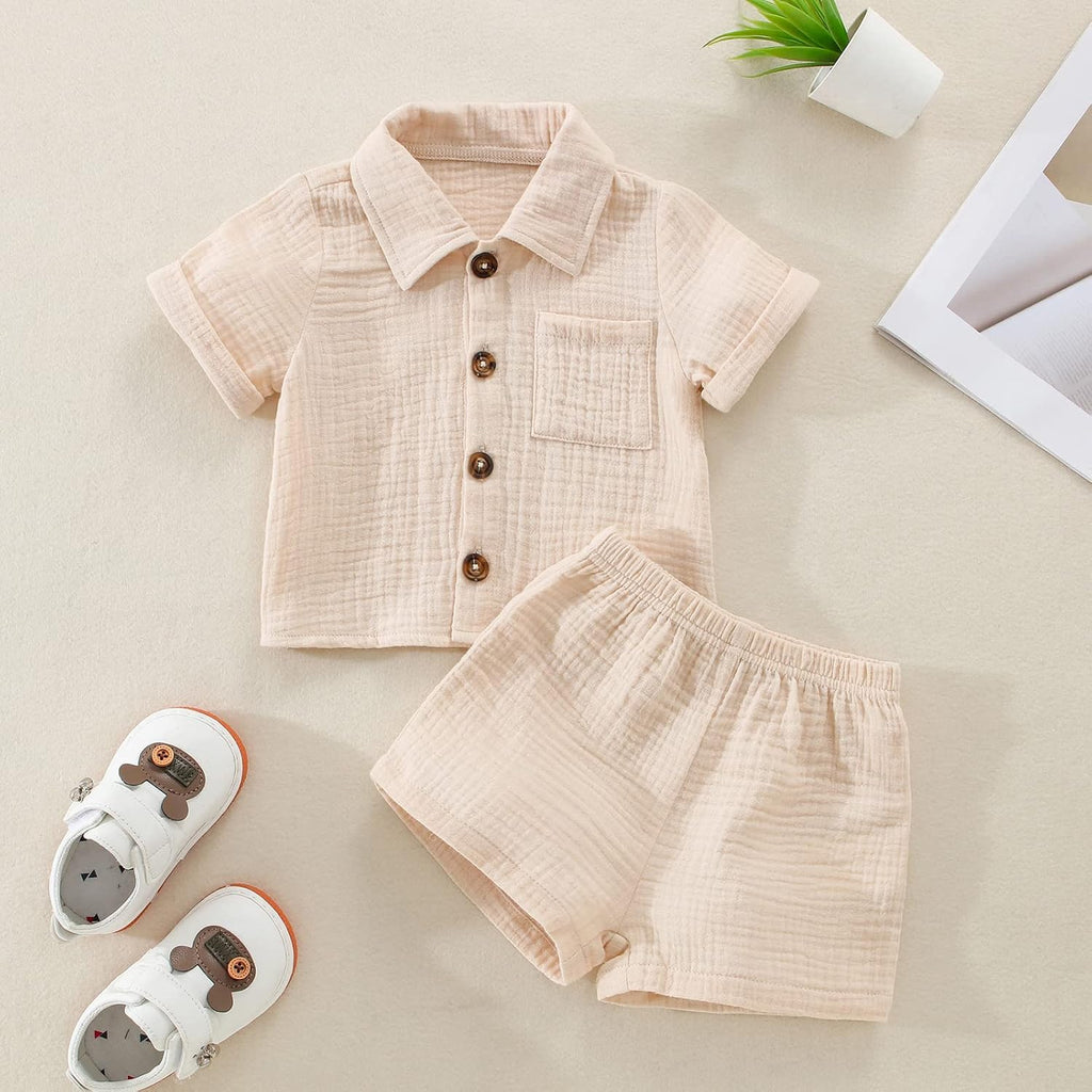 Baby Boy Summer Outfits Linen Short Sleeve Tops Button Down Shirt Short Sets Toddler Boy Clothes