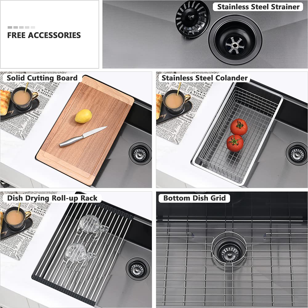 28 Inch Black Kitchen Sink Undermount Workstation Sink Stainless Steel