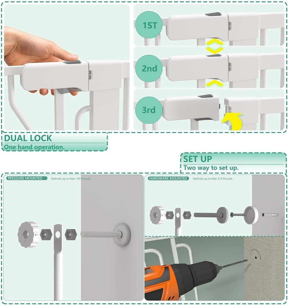 71" Extra Tall Cat Gate for Doorway - 30"-49.27" Extra Wide Pet Gate with Adjustable Cat Door Wide, Auto Close
