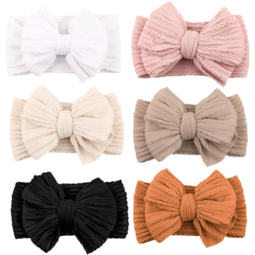 6 Pack Baby Girl Headbands with Bows, Soft Stretchy Nylon Bands