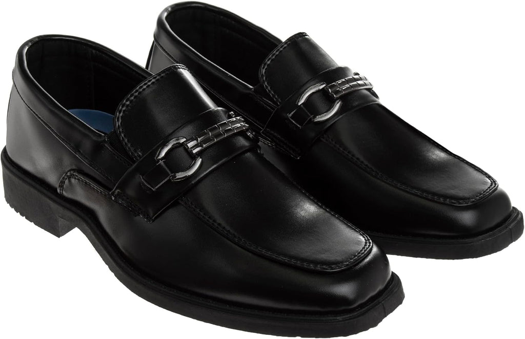 Boys Dress Shoes - Slip-On Comfort Uniform Oxford Loafer with Buckle Black and Brown (Big Kid/Little Kid)