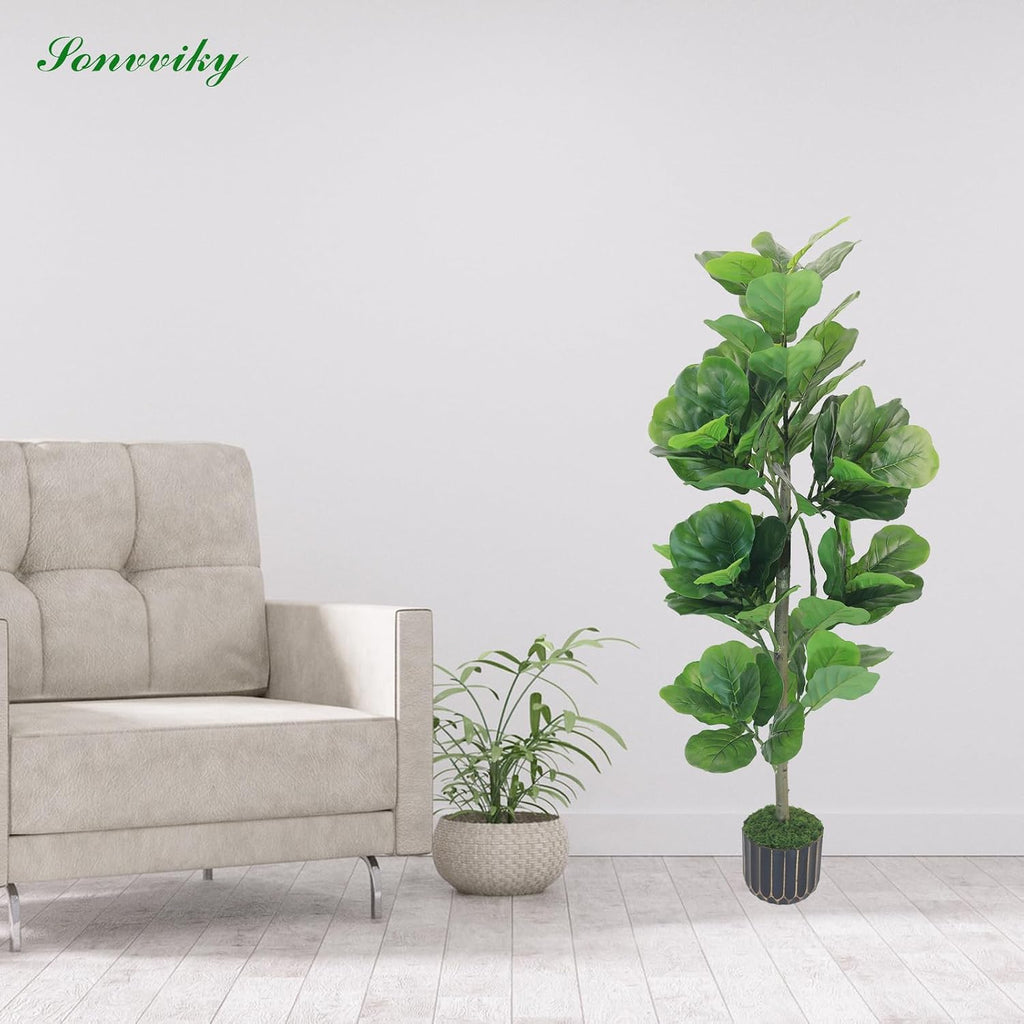Artificial Tree 4FT Fiddle Leaf Fig Tree with Black Pot