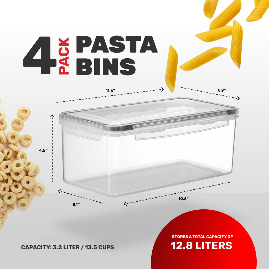 Large Airtight Food Storage Containers with Lids Set of 4 3.2L - 102 fl. oz Pasta storage Containers, BPA Free