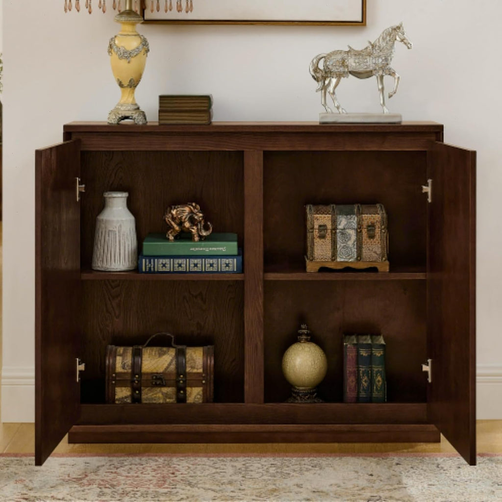 Narrow Sideboard Buffet Storage Cabinet with Solid Wood Doors | Mid Century Modern Accent Credenza Cabinet; Media