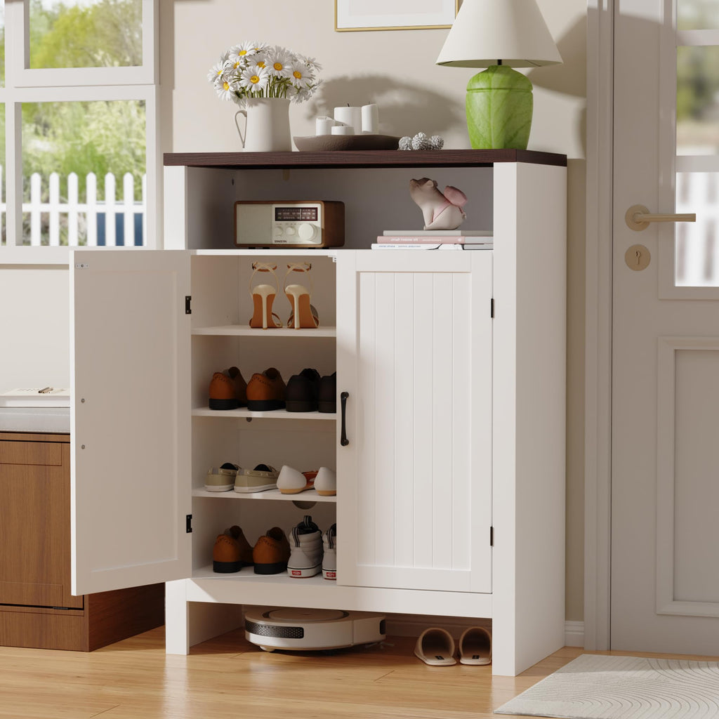 Farmhouse Shoe Cabinet with Doors, 5 -Tier Shoe Storage Cabinet with Adjustable Shelves, 43.3" Tall Shoe Rack Cabinet