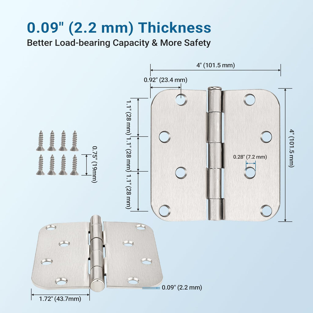 4 Inch Door Hinges Brushed Nickel, Interior Door Hinges, 12 Pack