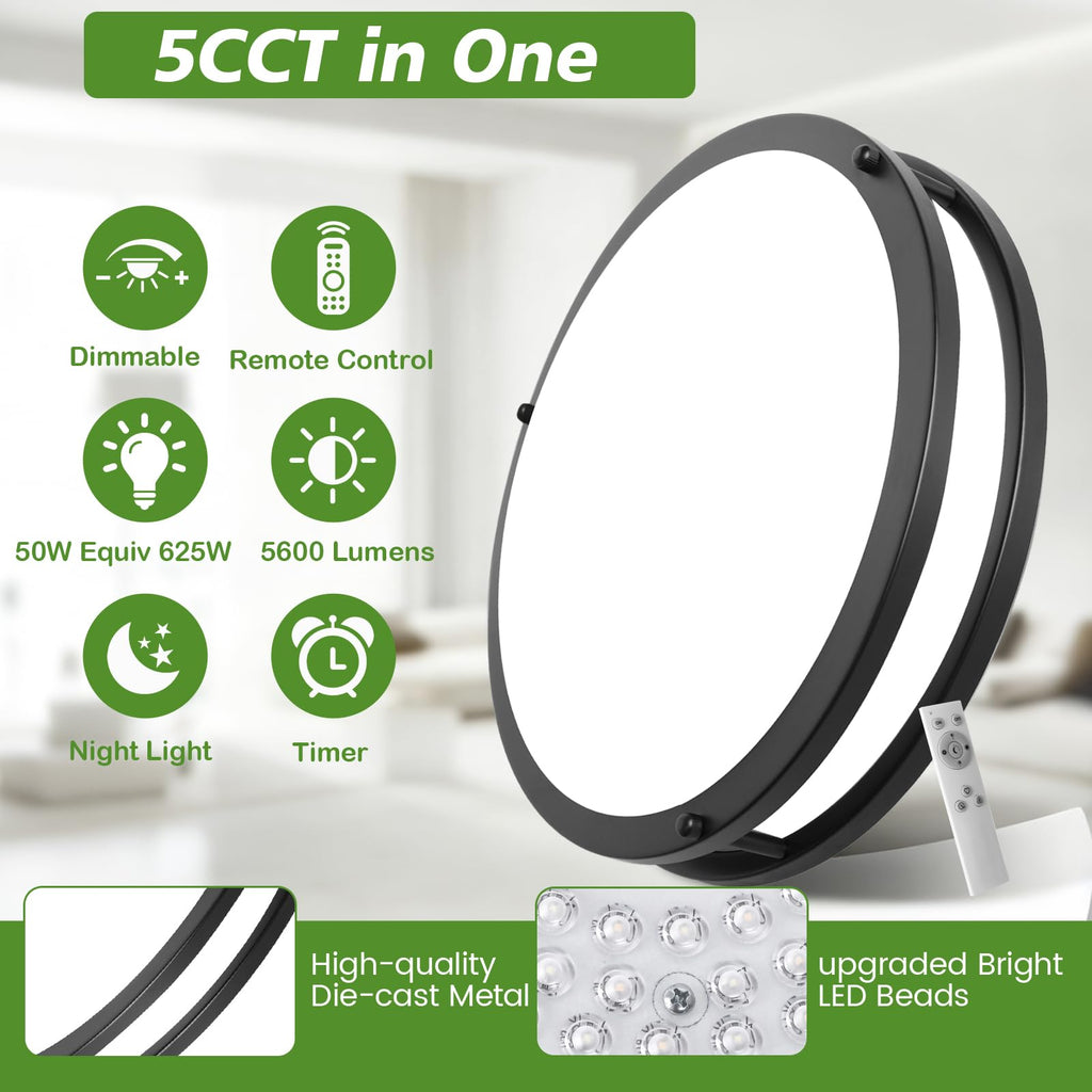 2-Pack 16Inch 50W Dimmable LED Ceiling Light Fixtures with Remote: 3200lm Super Bright Modern Flush Mount LED Ceiling