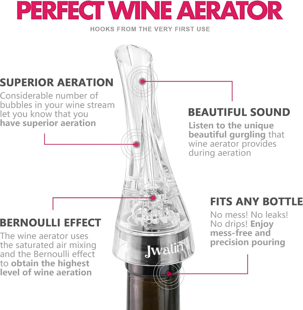 Wine Aerator and Pourer - Premium Air Decanter Spout to Enhance Wine Flavor & Aroma, No-Drip Wine Pourer Spout