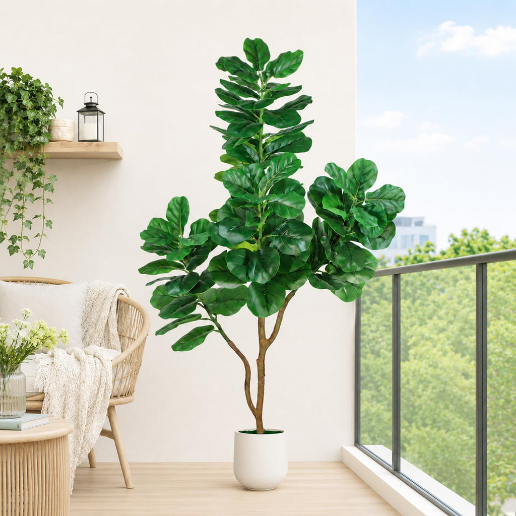 Artificial Fiddle Leaf Fig Tree, 6ft Realistic Fake Plants Faux Trees with White Planter, Artificial Plants Indoor