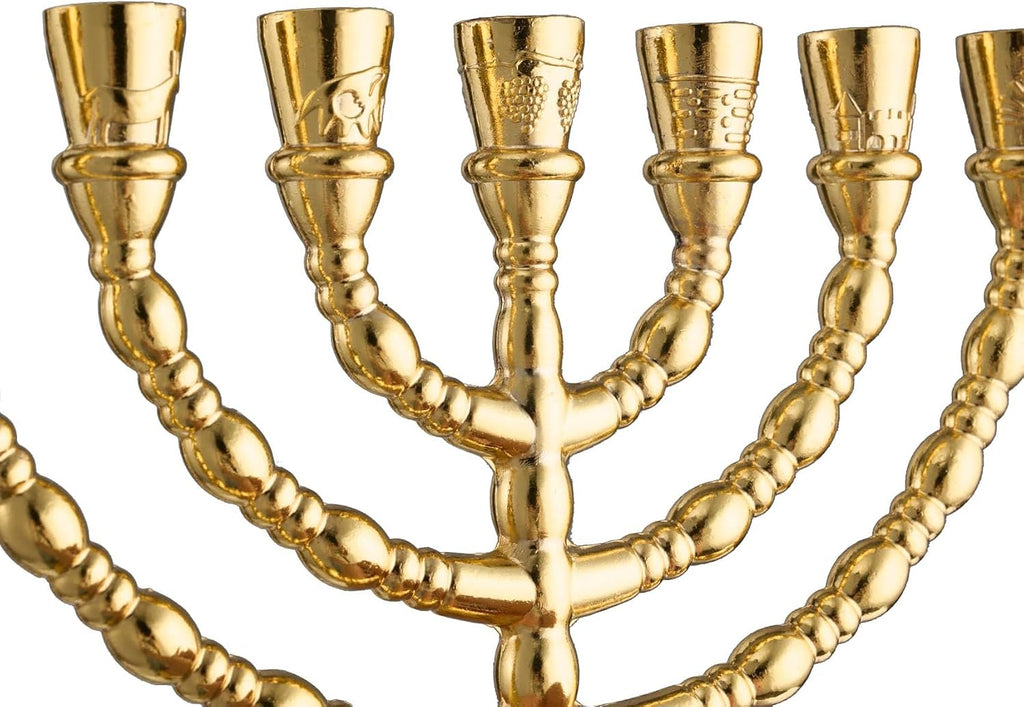 Large 7 Branch Hanukkah Gold Plated Jewish Menorahs Candle Holder