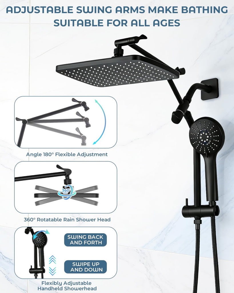 Shower Head with Handheld,High Pressure Black Slide Bar Shower Head