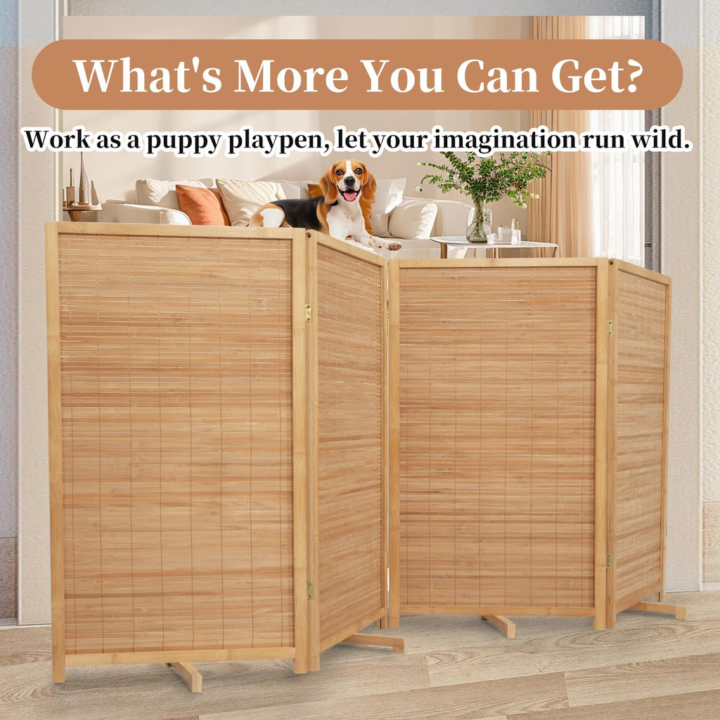 Room Divider Folding Privacy Screens, Hand-Made Natural Bamboo Room Dividers