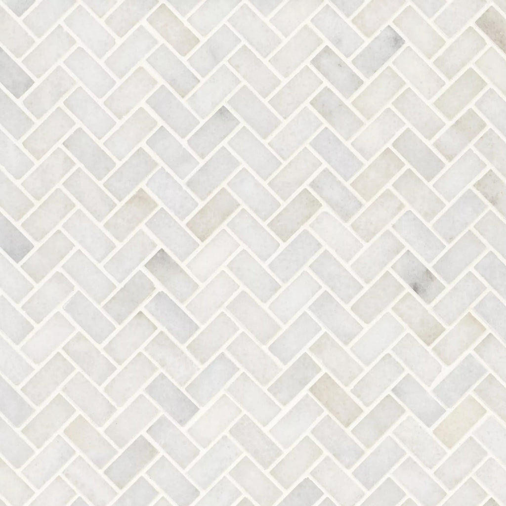 Bianco Herringbone Honed Marble Mosaic Tile 12x12 in Backsplash Bathroom Wall Shower Floor Fireplace Accent Natural