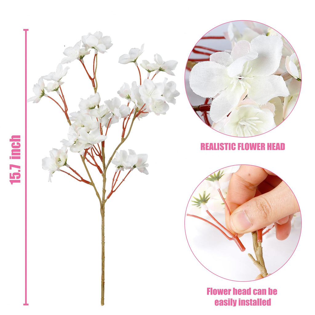Artificial Cherry Blossom Flowers 8 Pcs Faux Cherry Blossom Stems Faux Silk Cherry Blossom Branches 15.7'' Fake Peach