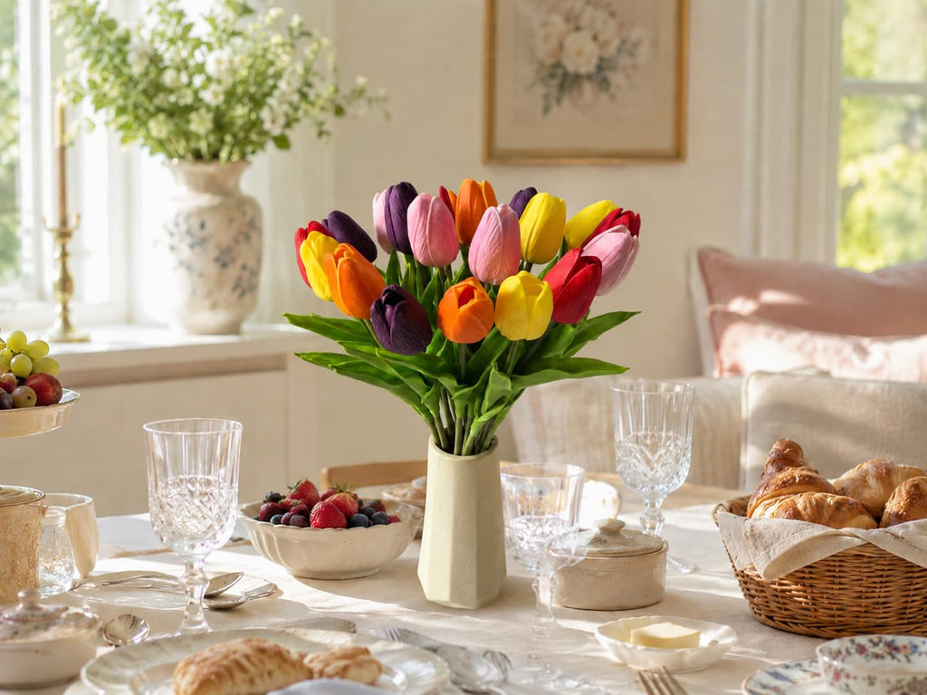 20 Stems Multicolor Artificial Tulip Flowers Centerpieces