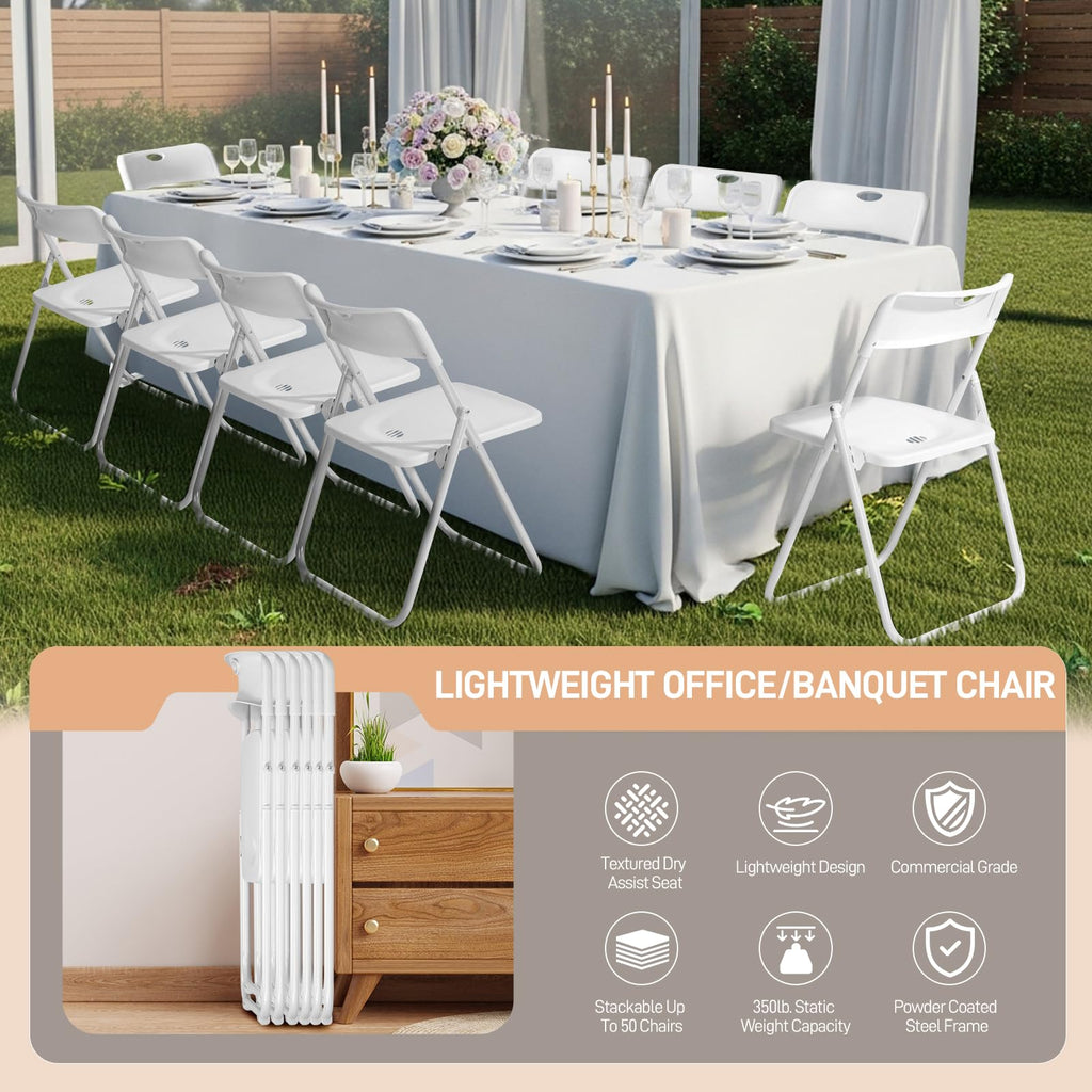 10 PCS Plastic Folding Chair, Lightweight Foldable Chair, White