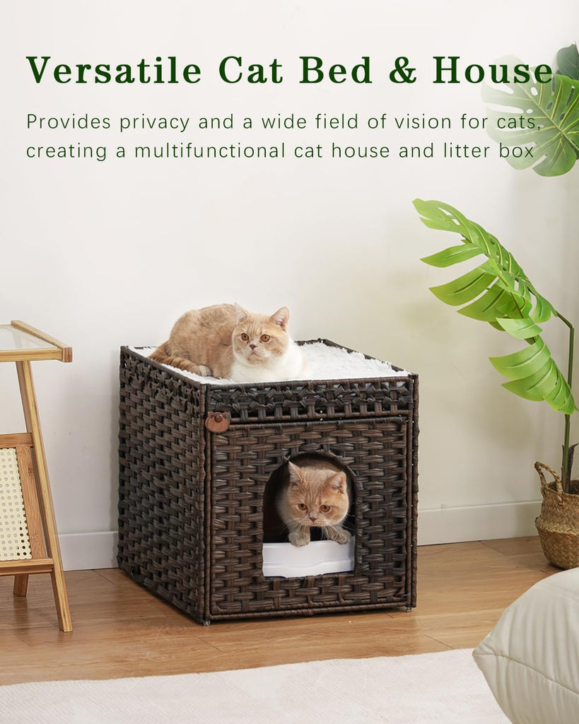 Cat Beds for Indoor Cats Extra Large Double PE Rattan, Brown