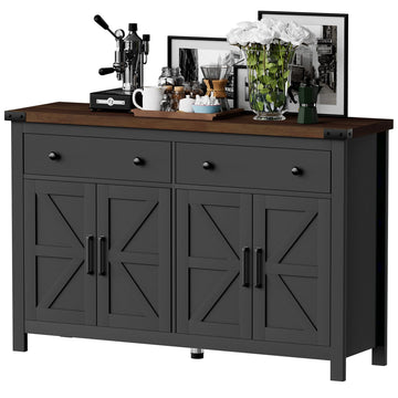 55" Sideboard Buffet Cabinet with Storage, Coffee Bar Cabinet with 2 Drawers and 4 Barn Doors, Long Storage Cabinet