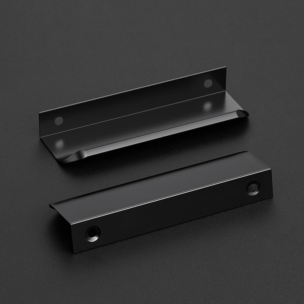 Matte Black Cabinet Handles Finger Edge Pulls 4.75 Inch CC 8 Pack