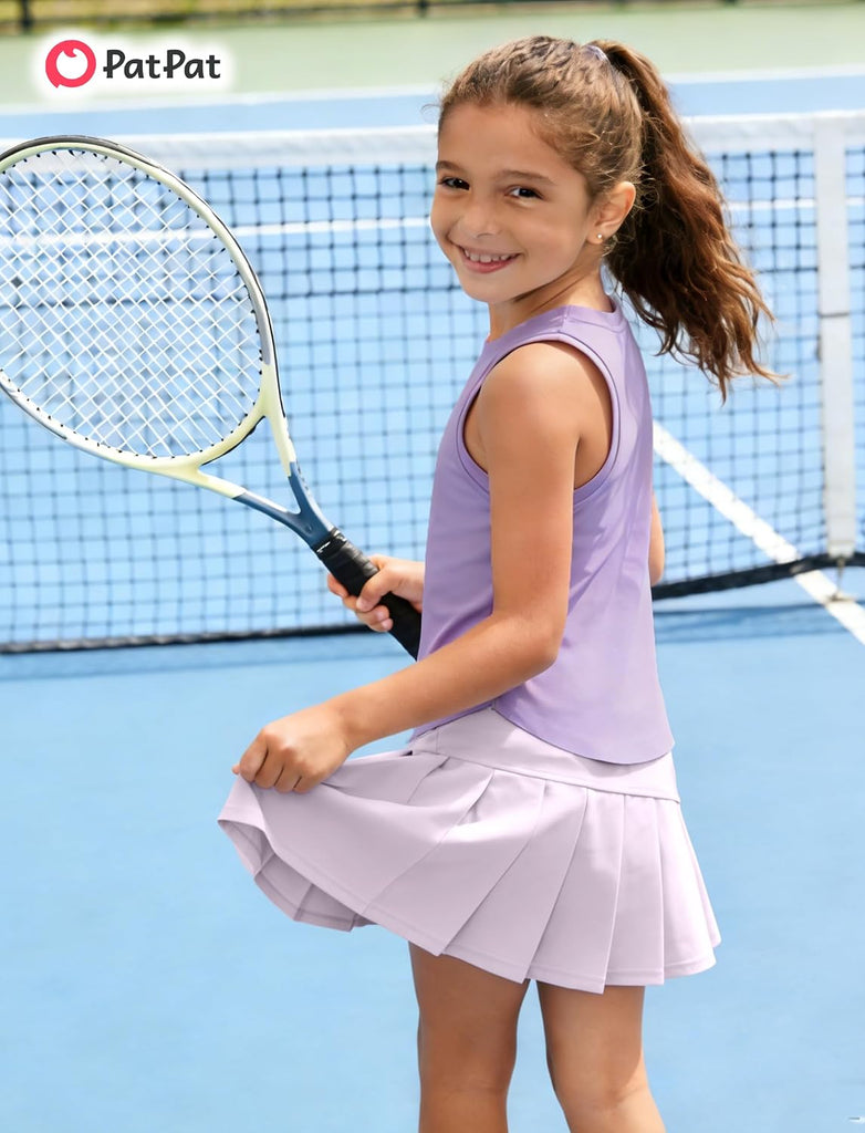 Girls Tennis Skirt Sets Tank Top + Pleated Skort Activewear