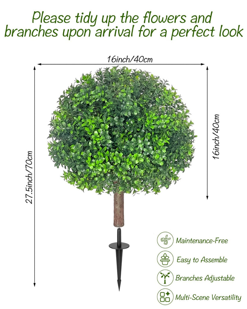 27.5 inch 2 Pack Artificial Boxwood Topiary Trees, Faux Shrubs