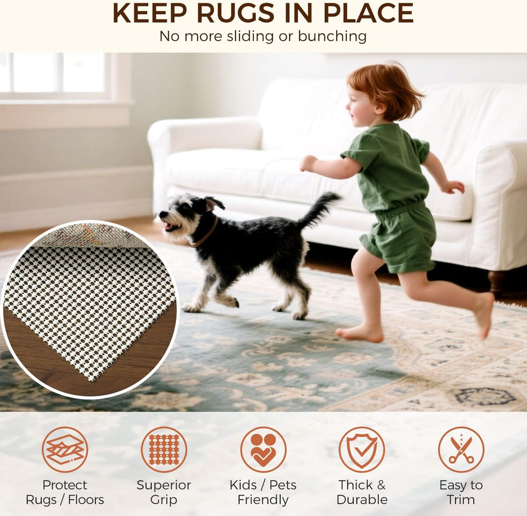 8 x 10 FT Rug Pad Gripper for Hardwood Floors, Non Slip Rug Pads for Area Rugs, Extra Thick Under Rug Padding - Set of 80