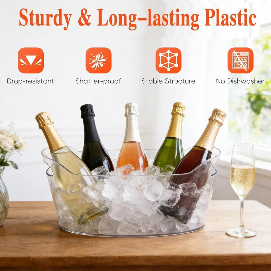 6.5L Ice Bucket for Parties, Large Clear Drink Bucket for Champagne Wine, Beer, Portable Drinking Cooler with 2 - Set of 2