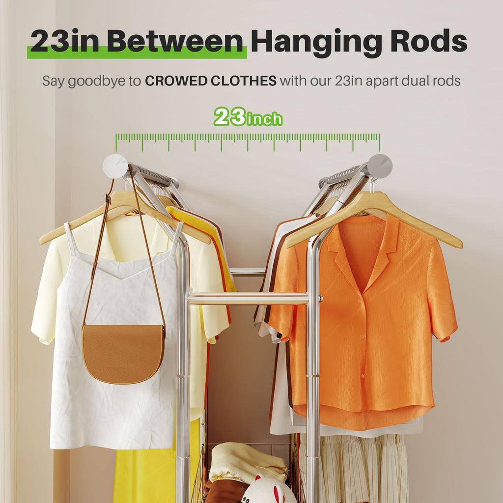 Heavy Duty Clothes Rack Load 635 LBS Height Adjustable Double Rod