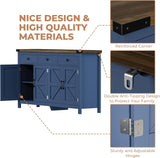 63" Sideboard Buffet Cabinet with Storage, Coffee Bar with 3 Drawers and 4 Barn Doors