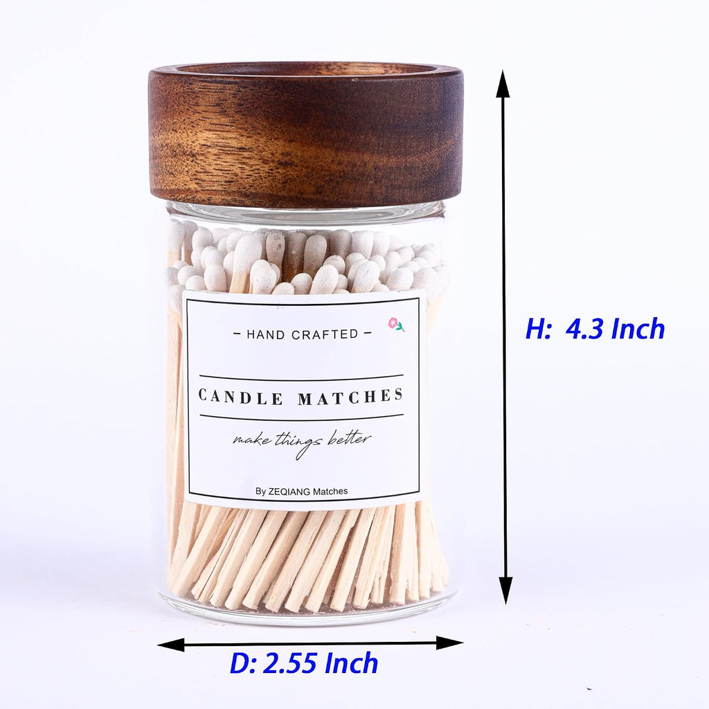 3'' White Matches in a Jar with Striker, Glass Match Holder with Striker, Glass Match Cloche with Striker - Set of 150