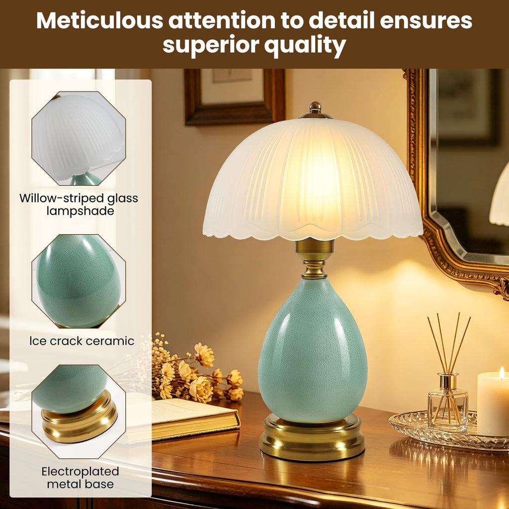 16" Vintage Ceramic Table Lamp, Green Chinoiserie Lamp