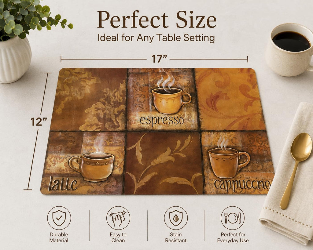 Vinyl Rectangular Placemats - Non Slip Place Mats Ideal and Outdoor Dining Table - Washable and Heat - Set of 4