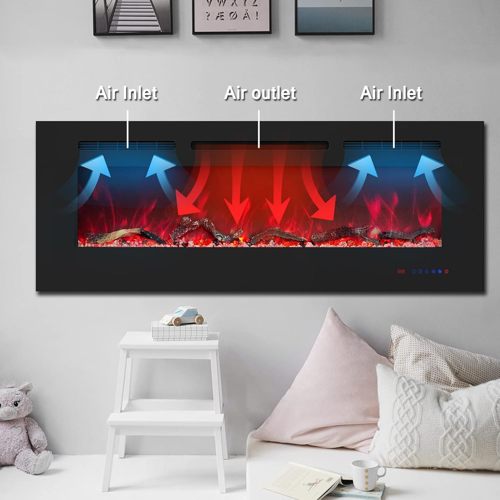 45 inches Electric Fireplace Inserts, Recessed and Wall Mounted Fireplace Heater, Linear Fireplace w/Thermostat