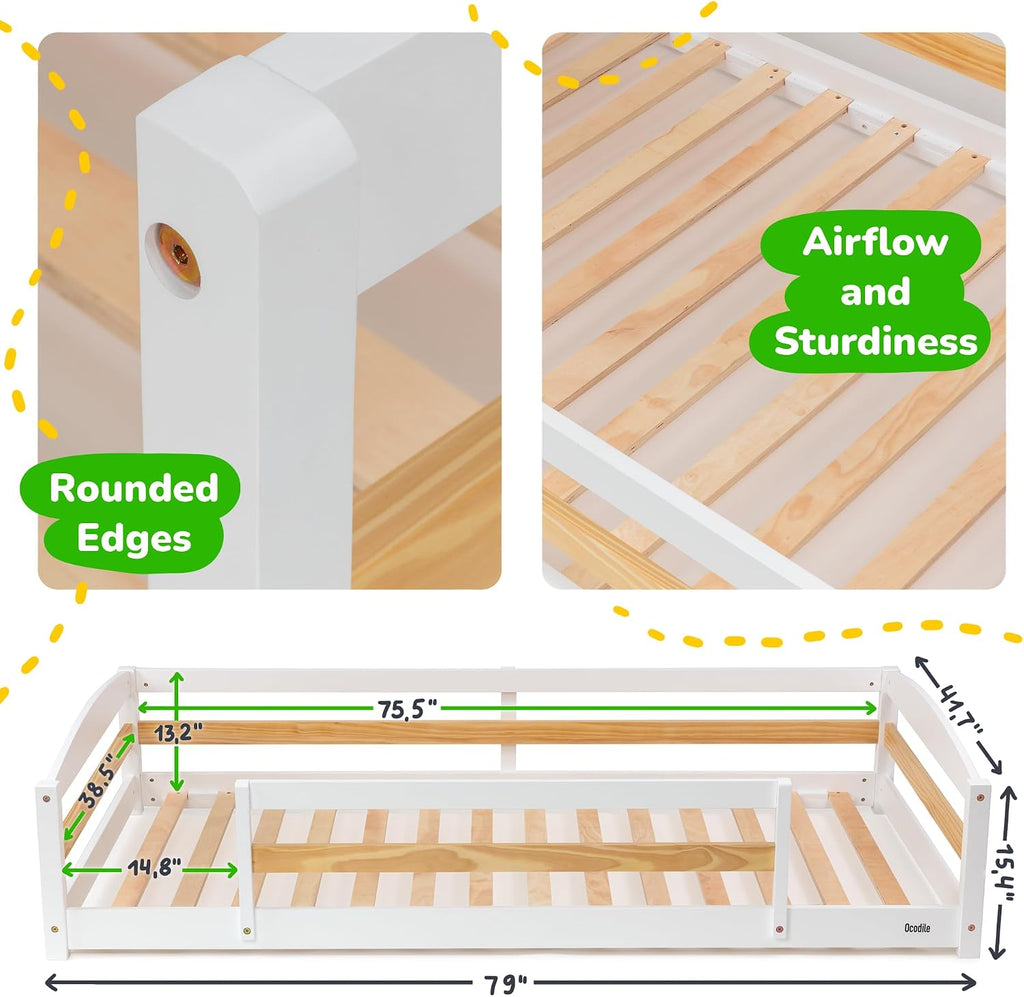 Floor Bed with Safety Guardrails, 2 Openings and 14 supportive slats