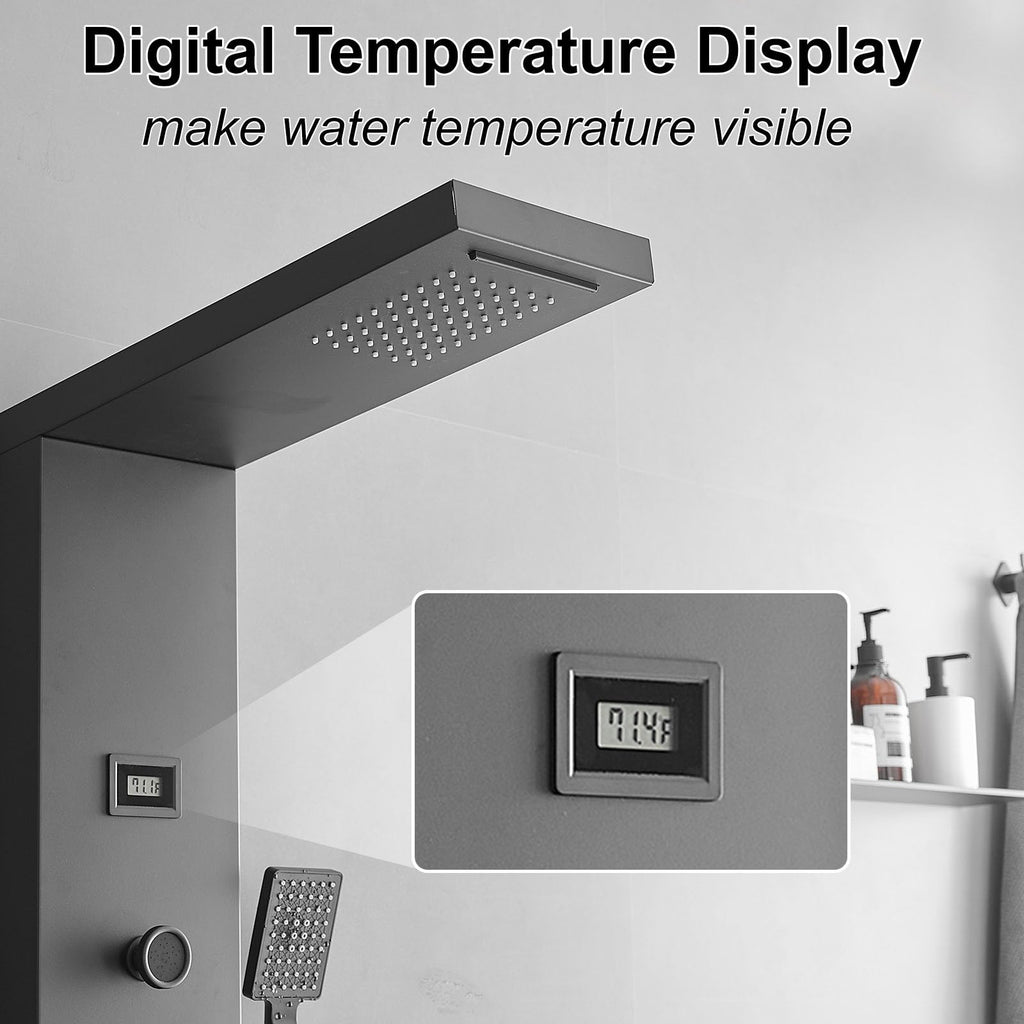 6 IN 1 Shower Panel Tower System Matte Black Stainless Steel