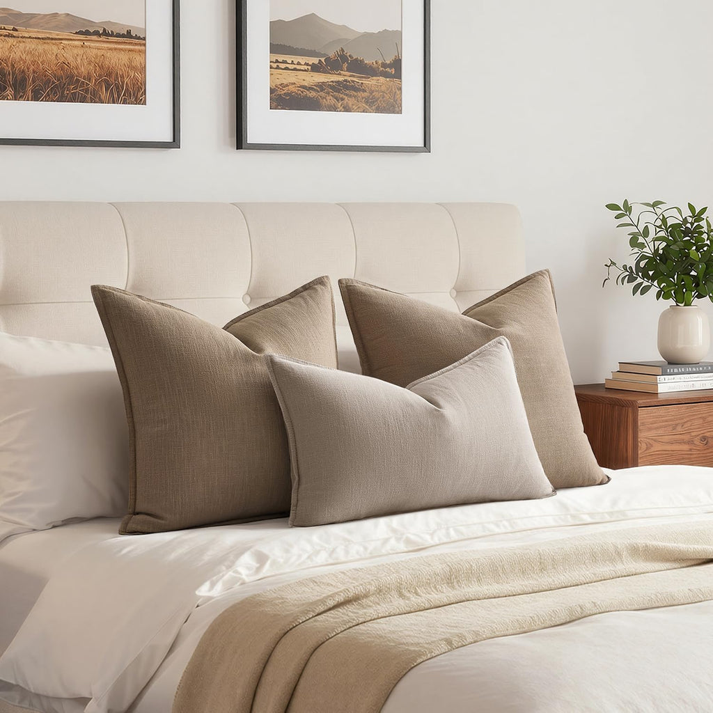 Decorative Linen Lumbar Pillow Cover 12x20 Inch Natural Linen