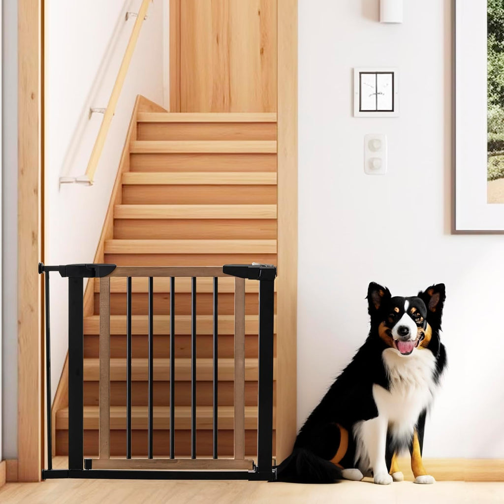 Logan Dog Gate - Indoor Pet Barrier and Wooden Dog Gate with Walk Through Swinging Door - Pressure Mounted for Walls