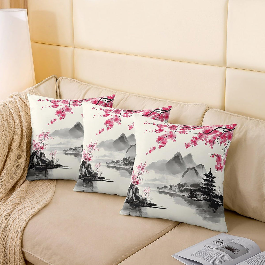 Japanese Style Throw Pillow Covers Reversible Decorative