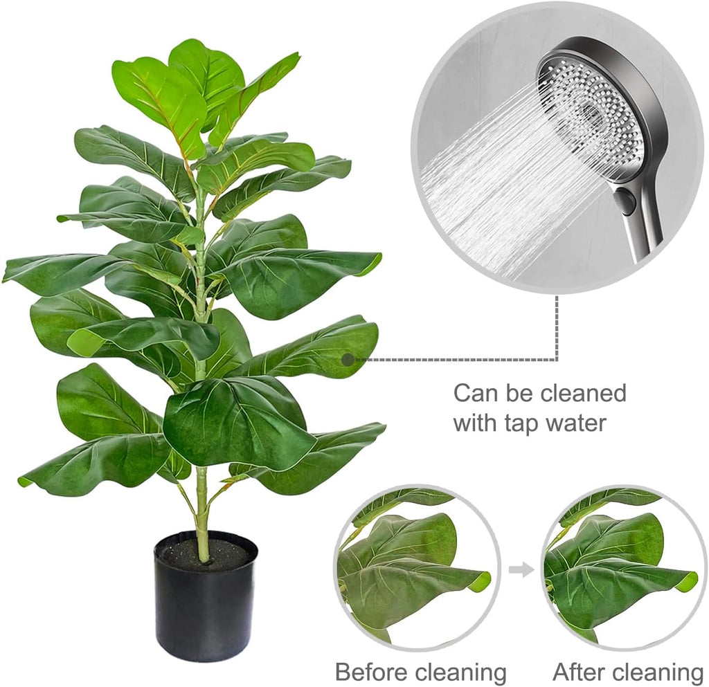 Artificial Fiddle Leaf Fig Tree/Faux Ficus Lyrata Decoration, 30.5" Tall, with Cotton Rope Basket