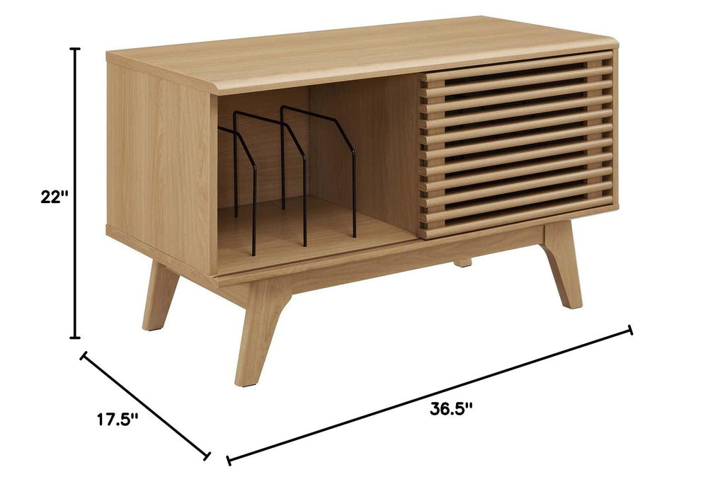 Render Mid-Century Modern 37" Vinyl Record Display Stand in Oak