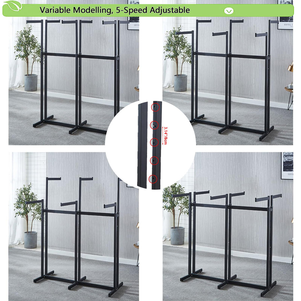 Floor Standing Metal Garment Rack - Heavy Retail Display Racks With Wheels, 6 Arms Clothing Rack, Square Tubing