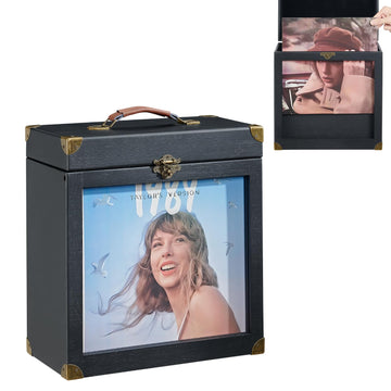 Vinyl Record Storage, Solid Wood Vinyl Record Box with Display Window Fits Standard Records- 7/10 Inch, (Upgrade