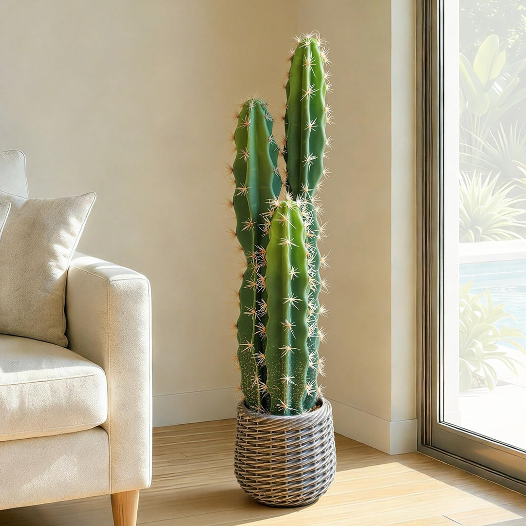 Artificial Cactus Plants Outdoor 3ft, Large UV-Resistant Fake Cacti Plant in Brown Pot, Faux Floor Desert Plant Hotel