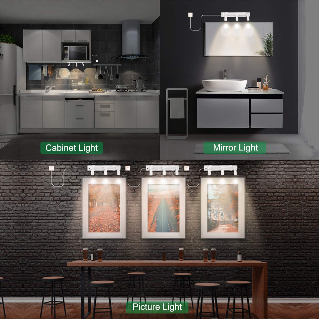 LED Track Light, Dimmable Accent Lighting with Rotatable Heads, Plug in Spotlight with Remote for Lighting up Kitchen