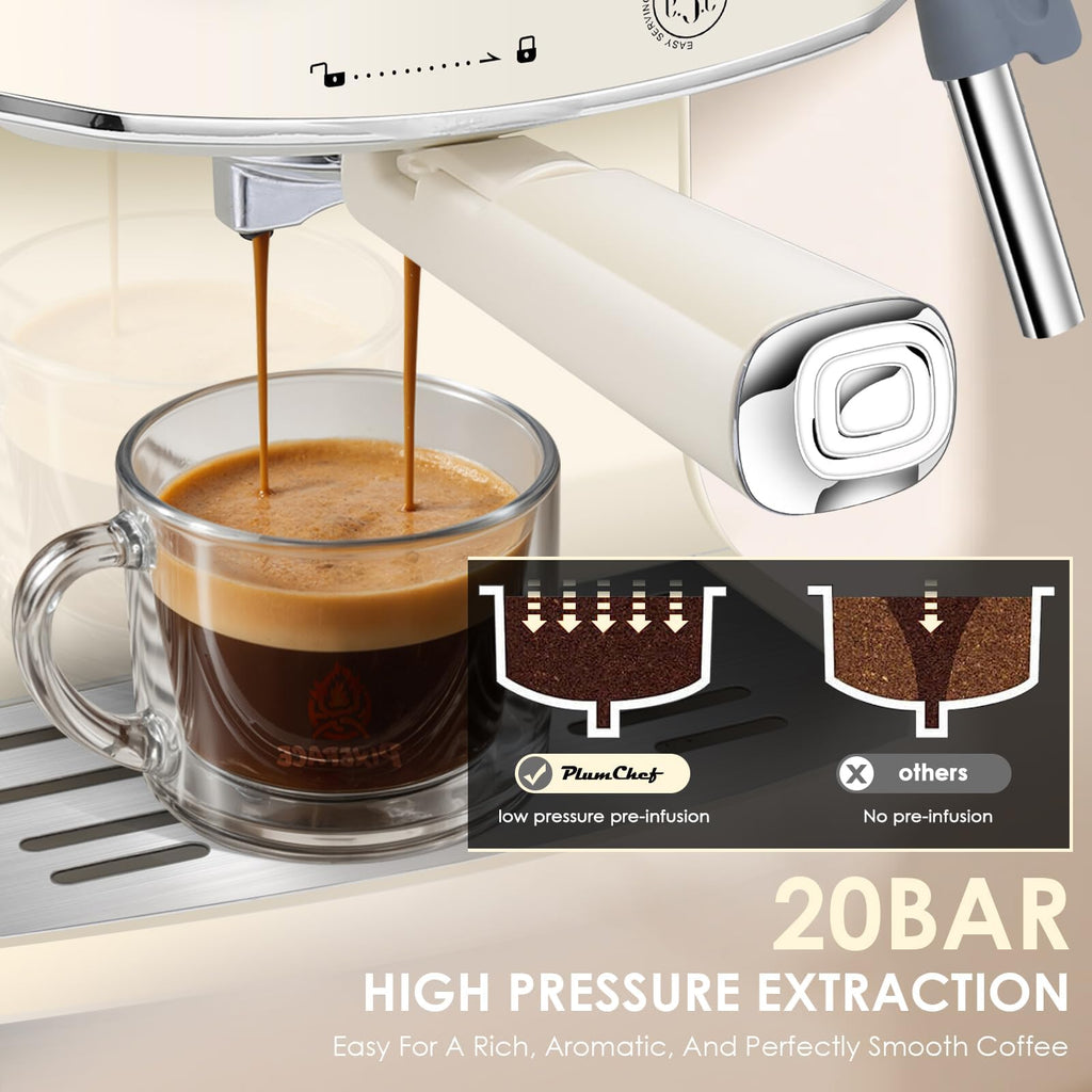 20 Bar Espresso Machine with Milk Frother,Cream
