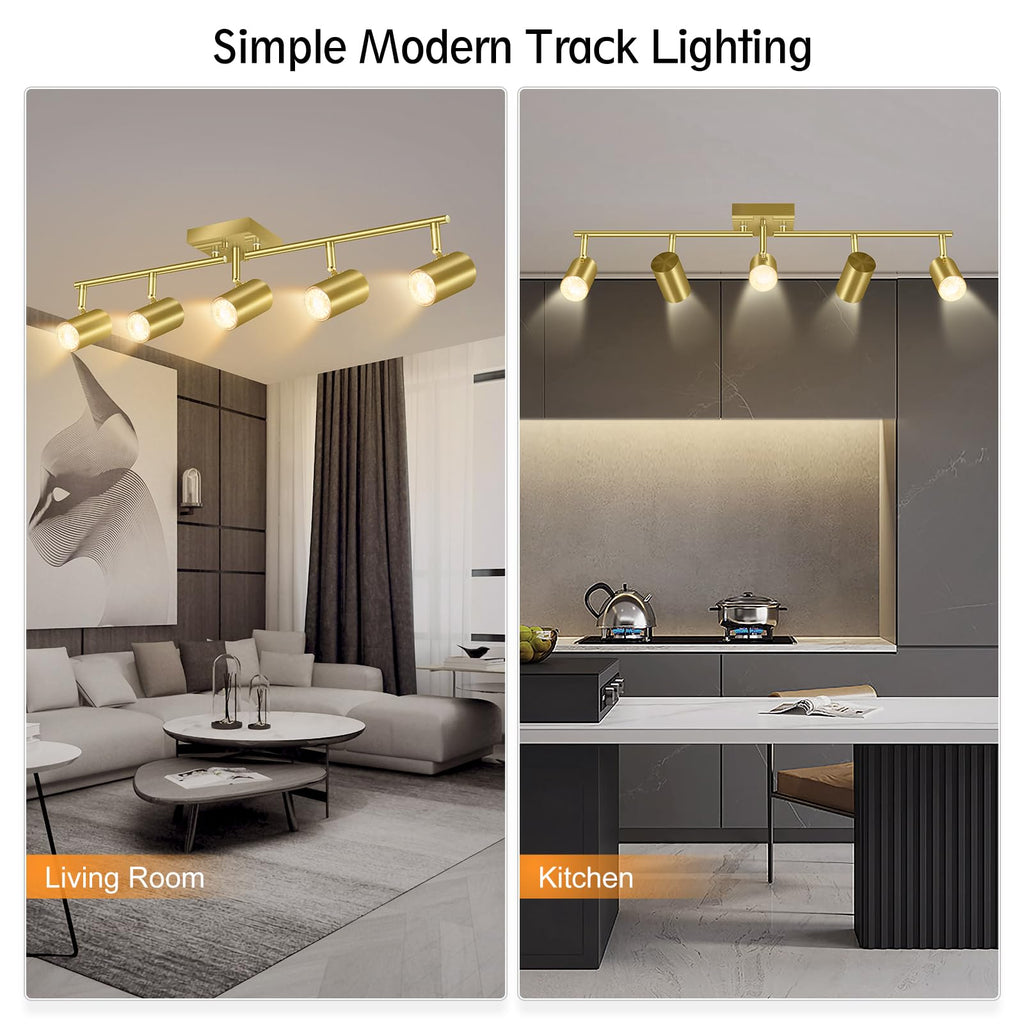 5 Light Track Lighting Fixtures Ceiling, Gold Kitchen Lighting Fixtures Ceiling, LED Track Lighting Kit, Rotatable