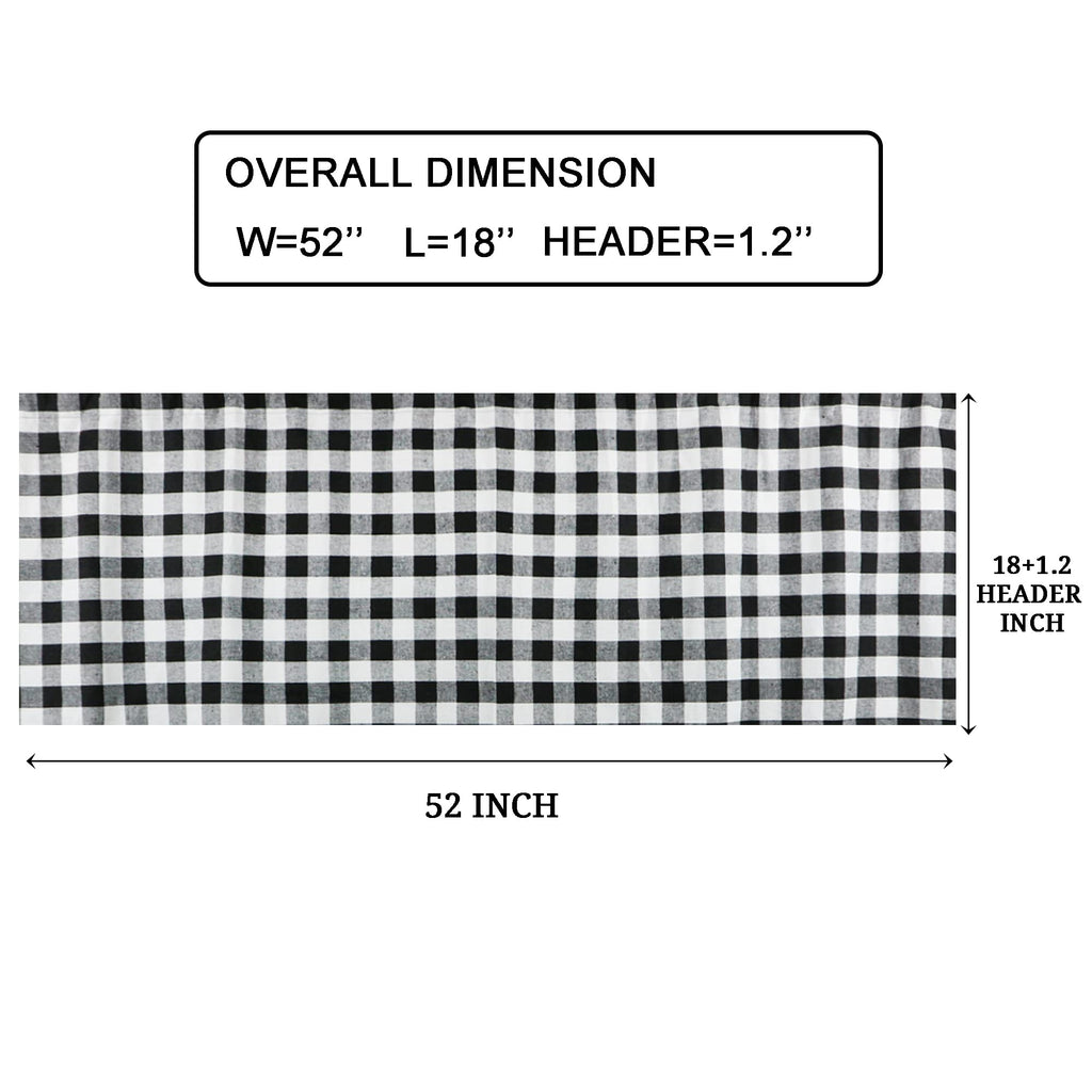 Buffalo Black and White Check Kitchen Window Valance 2 Pack Half Short Gingham Plaid Farmhouse Textured Curtain 18x52