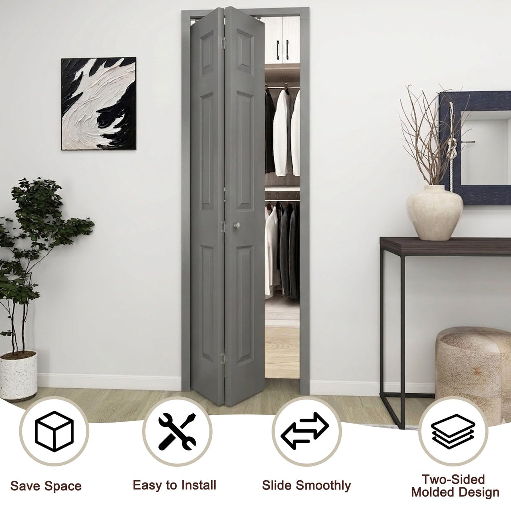 30 in.x 80 in. Bifold Door, 6 Panel Primed Bifold Closet Door